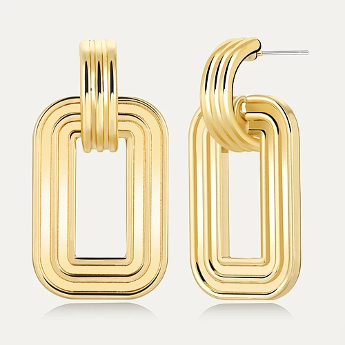 E-SEMICIRCLE&RECTANGLR DROP EARRING